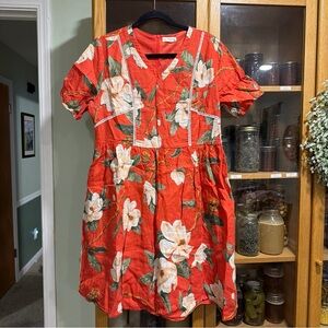 Roolee Red Floral Women’s Linen Dress